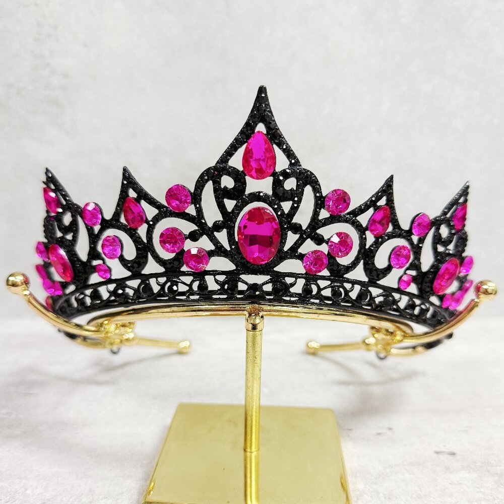 Fuchsia Crystal Tiara, Black Crown, Princess Crown, Purple Crystal Headband